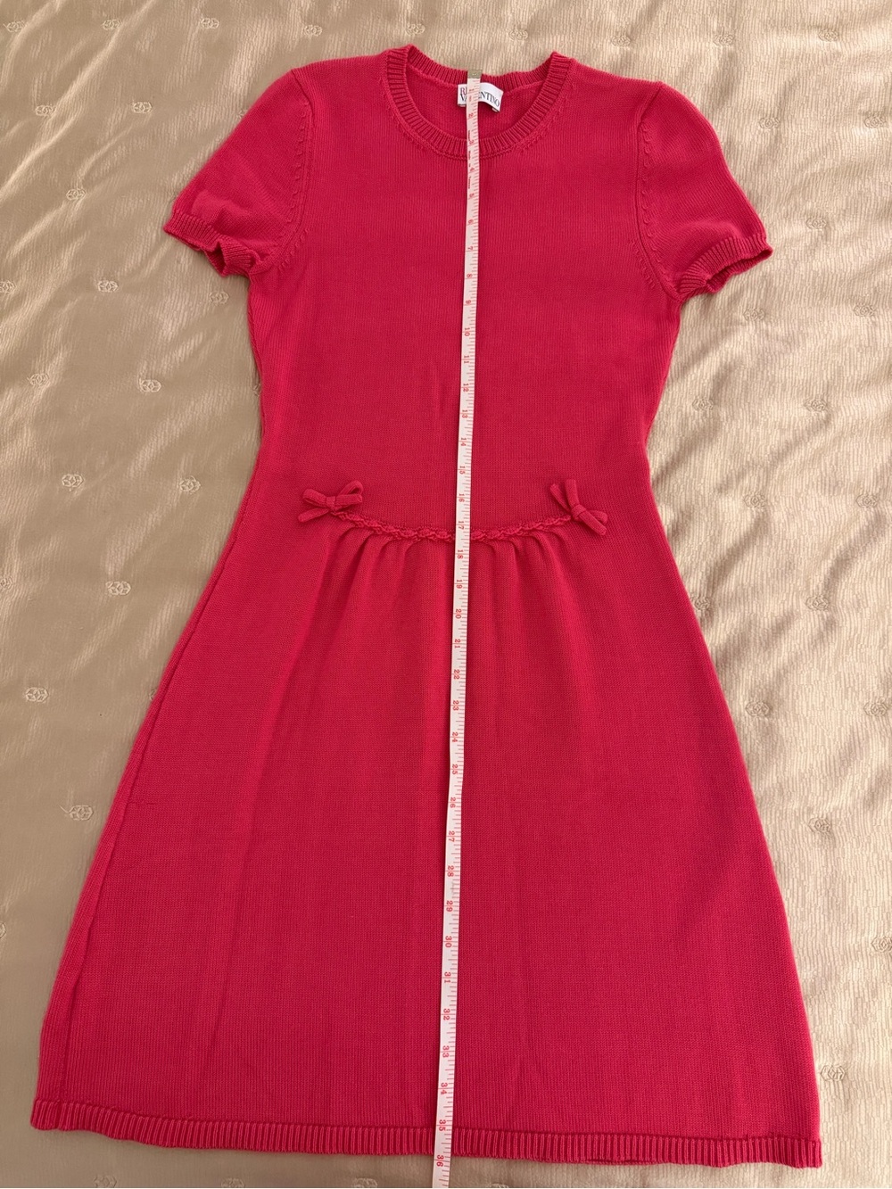 RED Valentino Pink Virgin Wool Knit A-Line Dress Crew Neck Bow, M - Picture 13 of 14